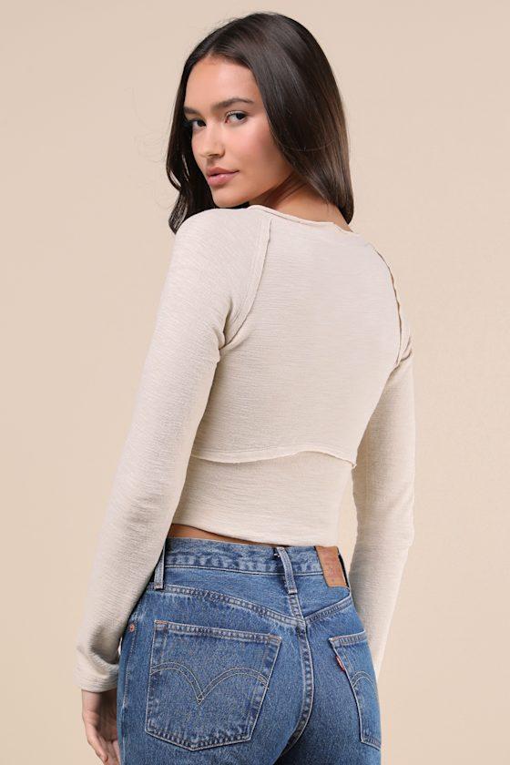 Easy Energy Cream Knit Raglan Sleeve Crop Top Product Image