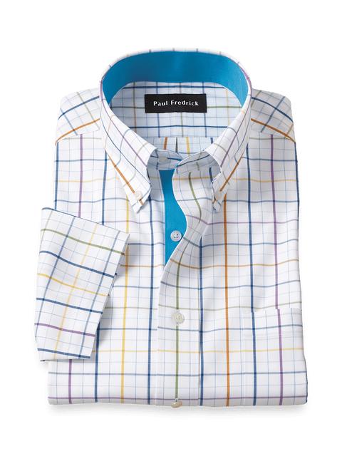 Comfort Stretch Non-Iron Tattersall Dress Shirt With Contrast Trim - Multi Product Image