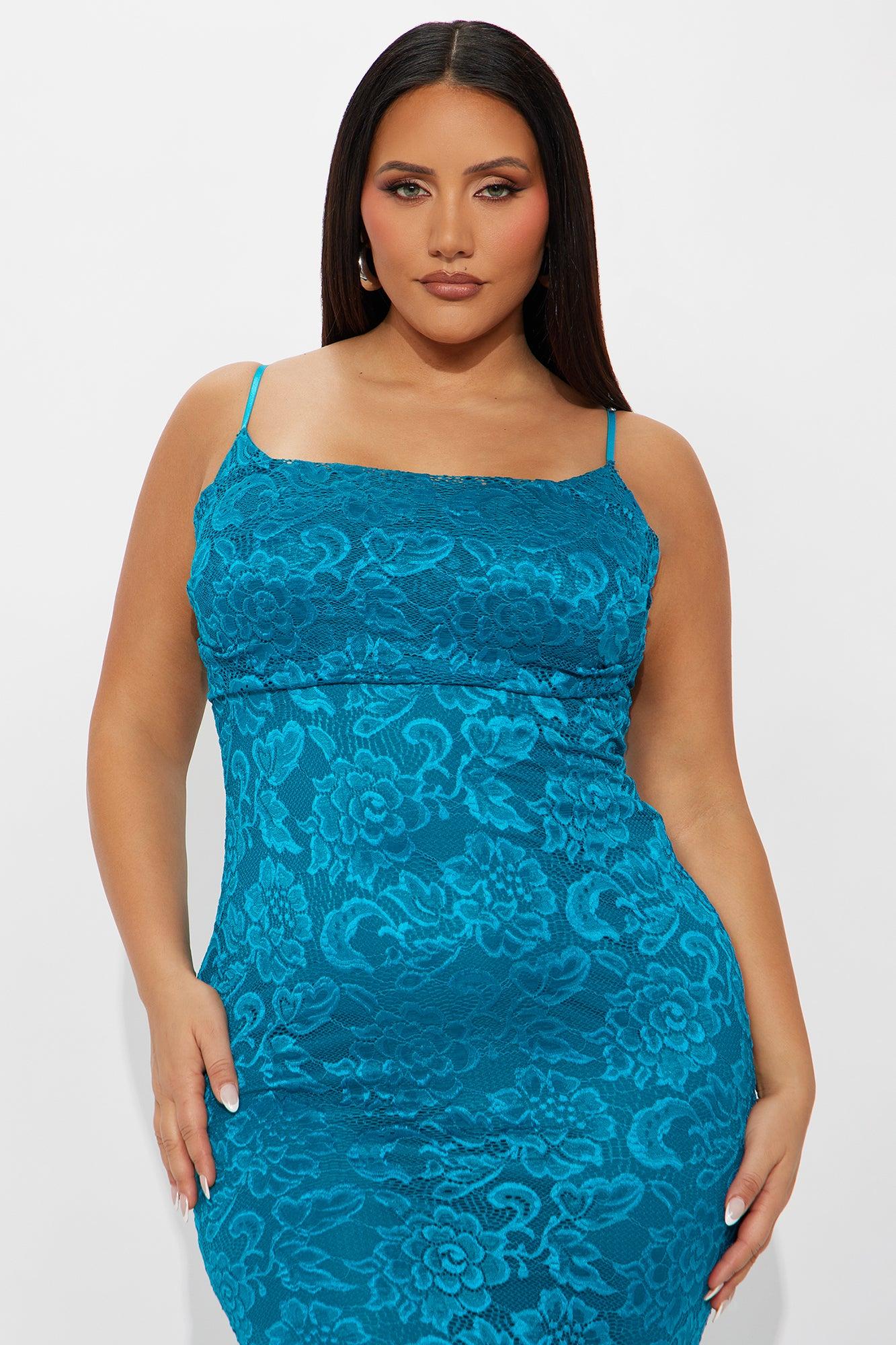 Elegant Lace Maxi Dress - Teal Female Product Image