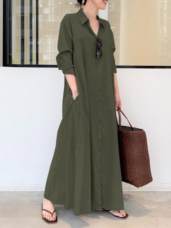 Original Solid Color Lapel Shirt Dress Product Image