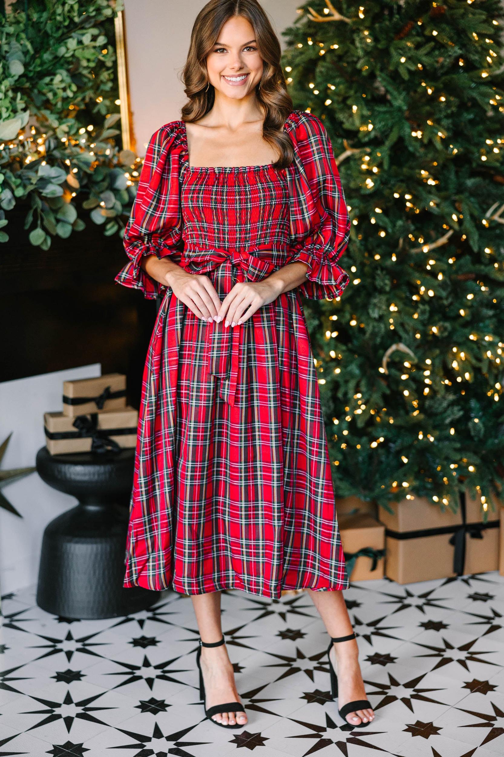 All I Want Red Tartan Plaid Midi Dress Female Product Image
