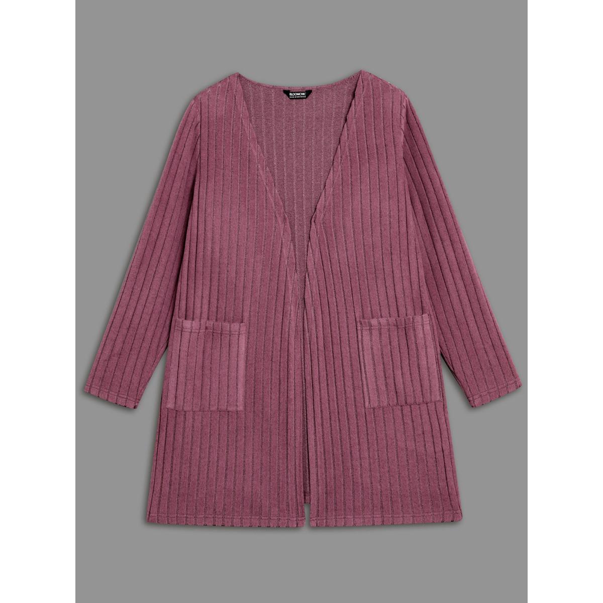 Plus Size Pit Strip Knit Open Front Cardigan Women Beanpastepowder Texture Loose Patch pocket Everyday Jackets BloomChic 26/4X Product Image