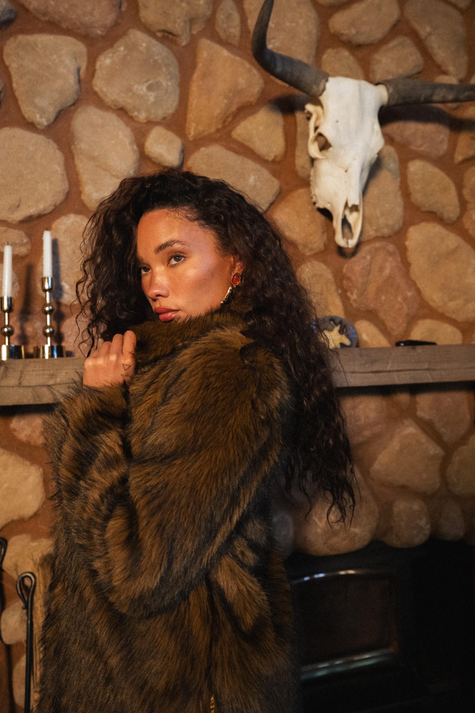 Manhattan Brown Faux Fur Coat Product Image