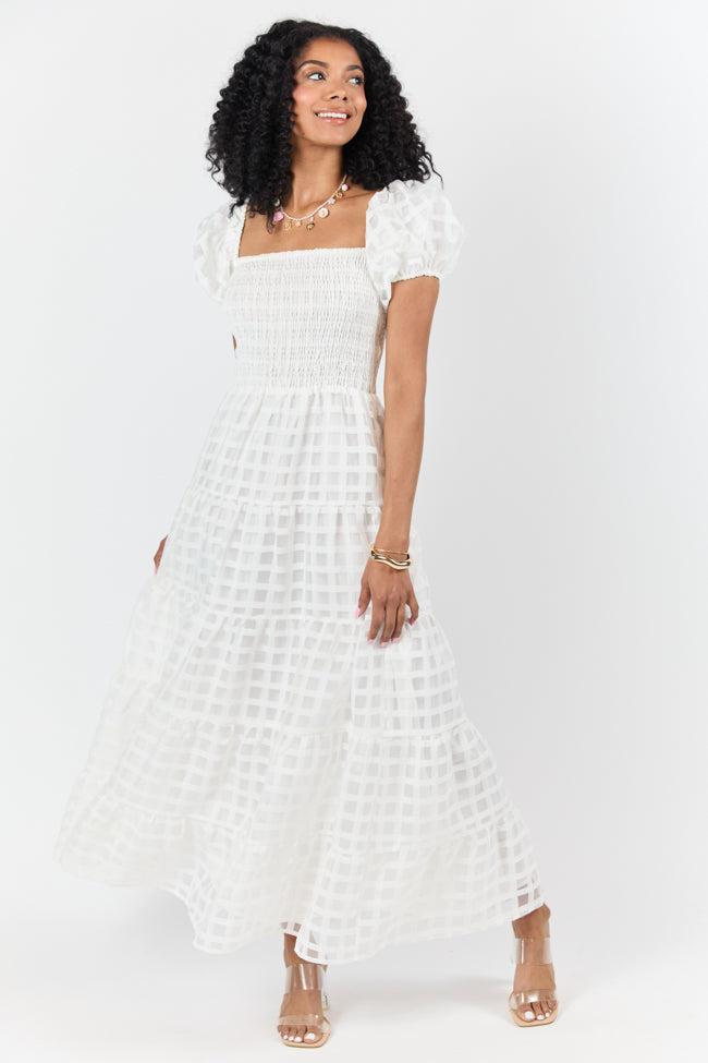 What A Feeling White Windowpane Maxi Dress FINAL SALE Product Image
