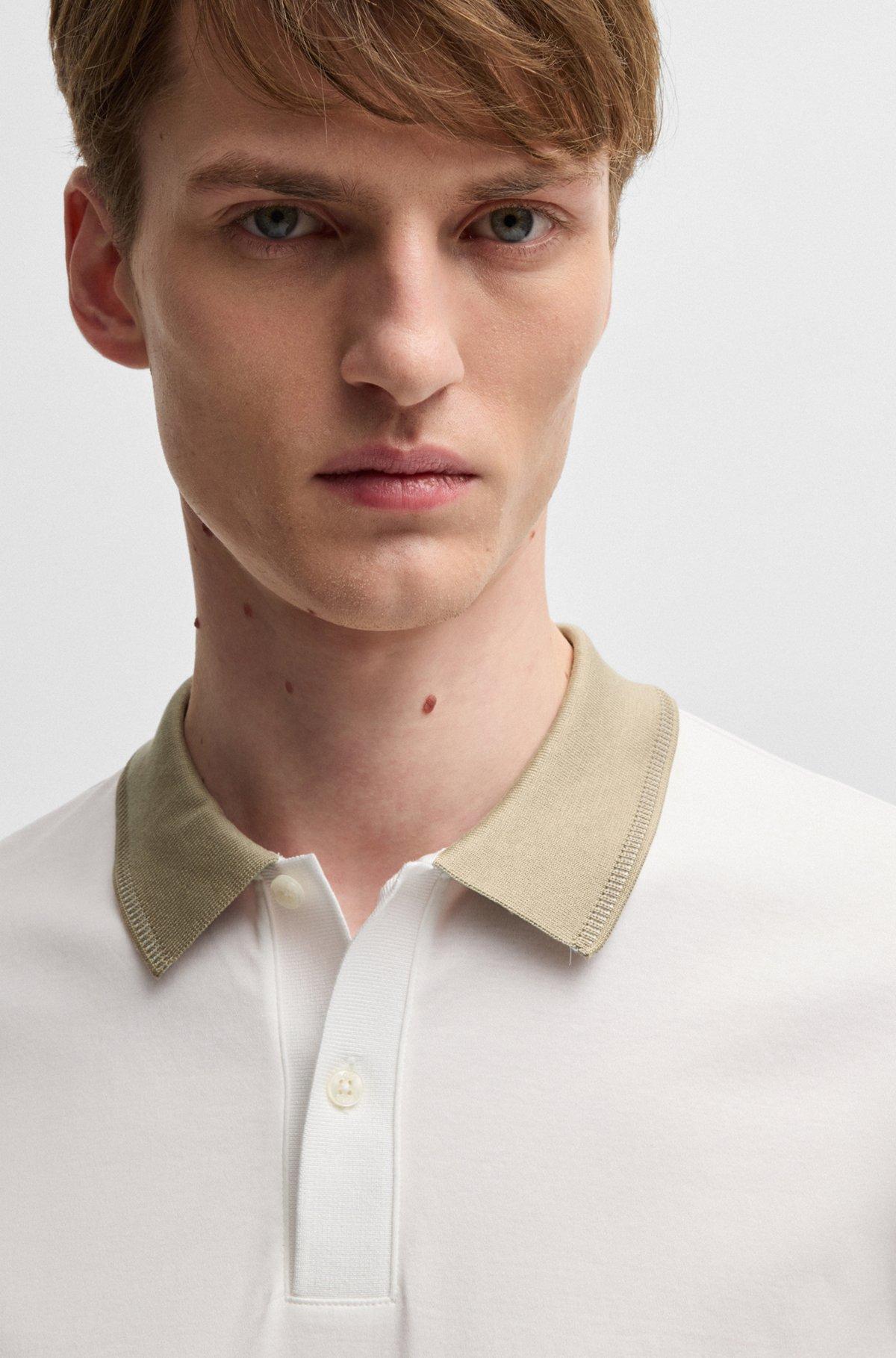 Mercerized-cotton slim-fit polo shirt with collar stripe Product Image