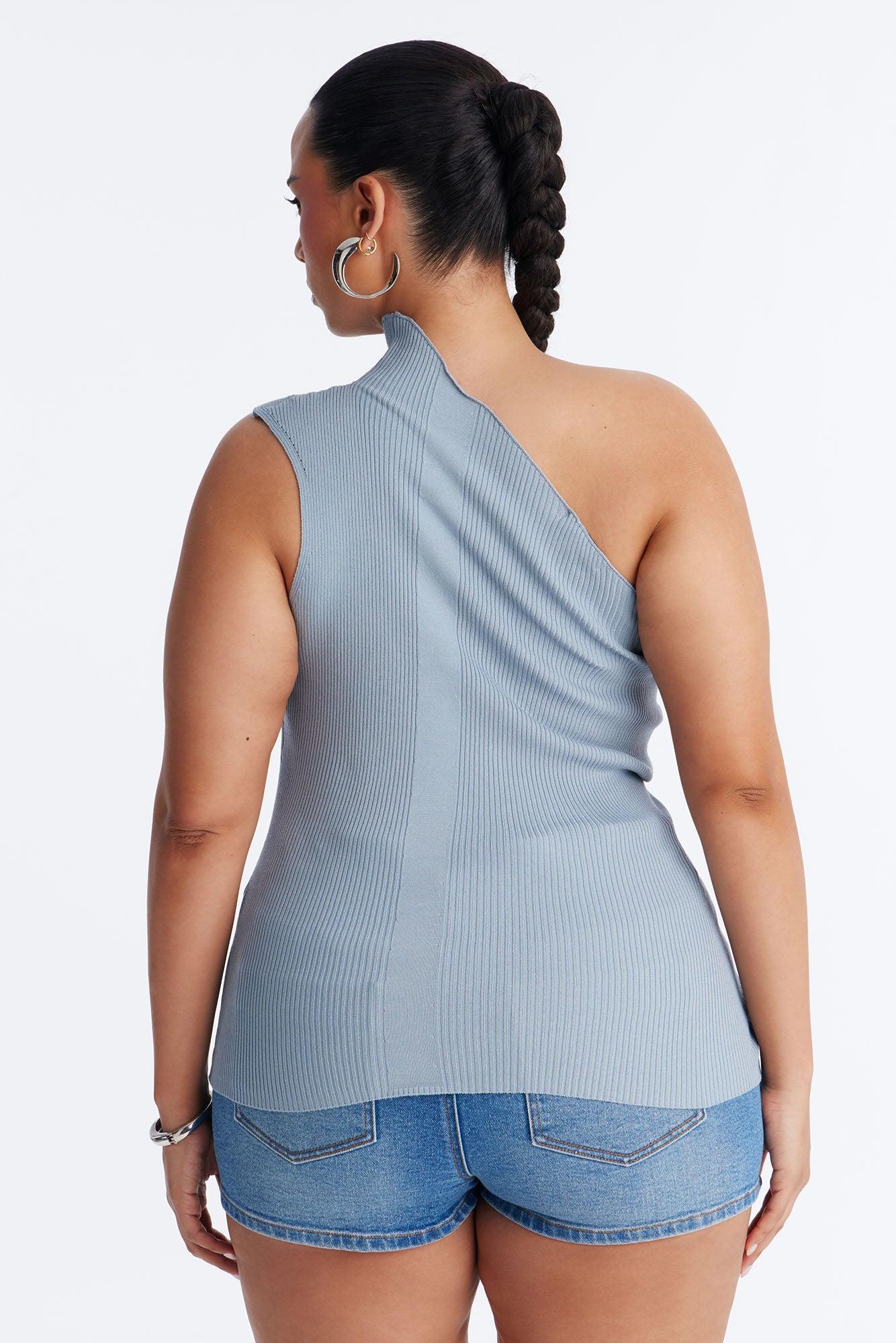 Not So Ordinary One Shoulder Sweater Top - Light Blue Female Product Image