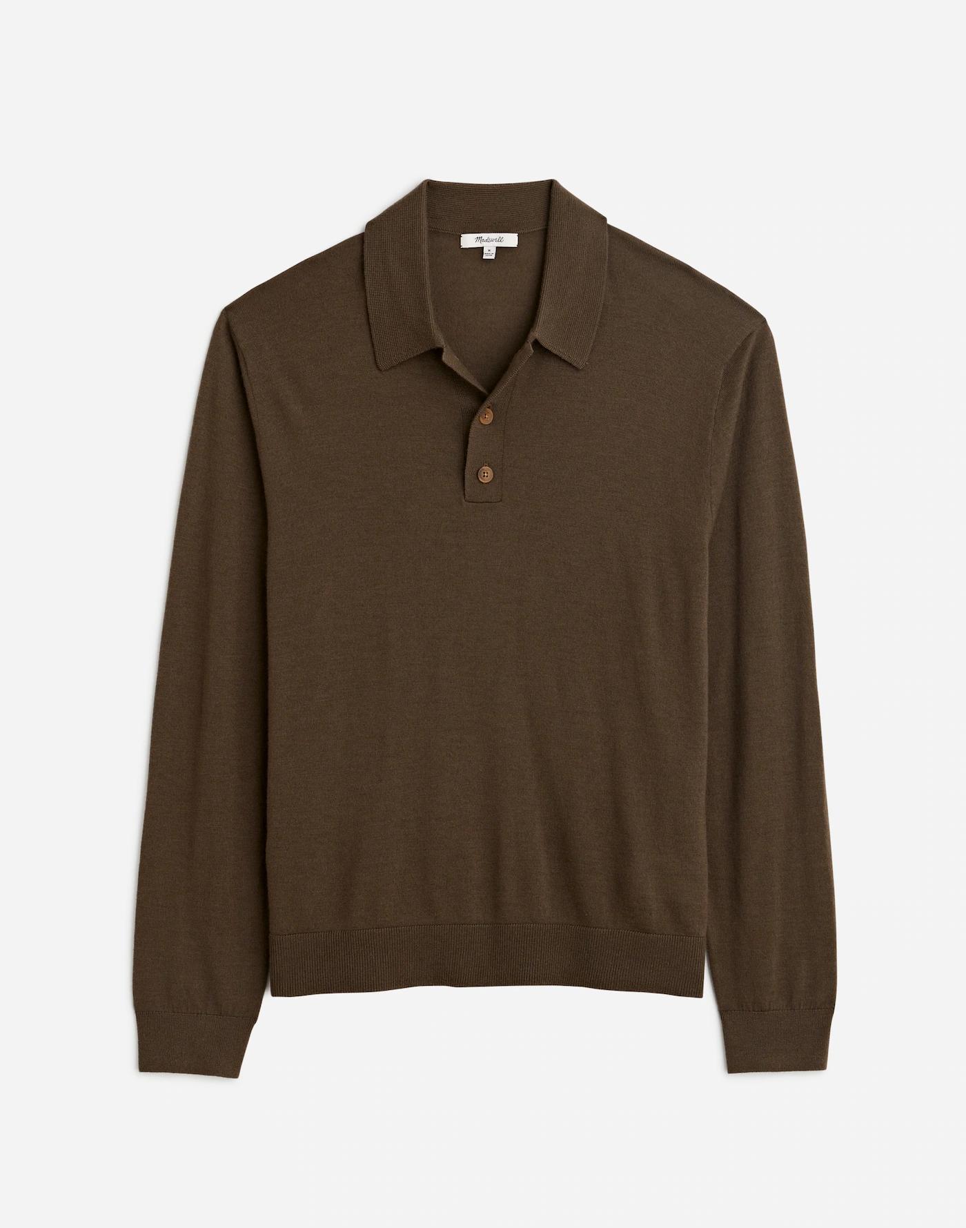 Three-Button Sweater Polo Shirt in Merino Wool Product Image