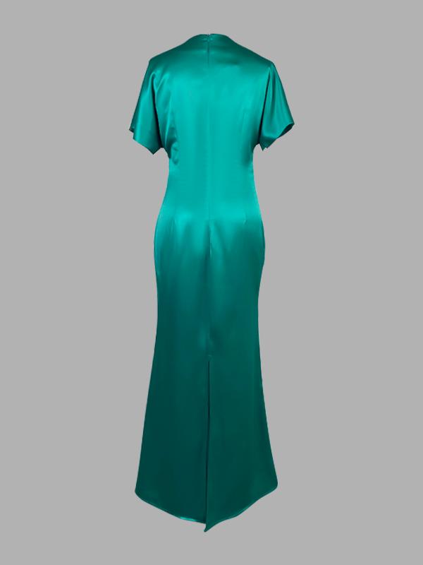 Loose Short Sleeves Pleated Solid Color Maxi Dresses Product Image