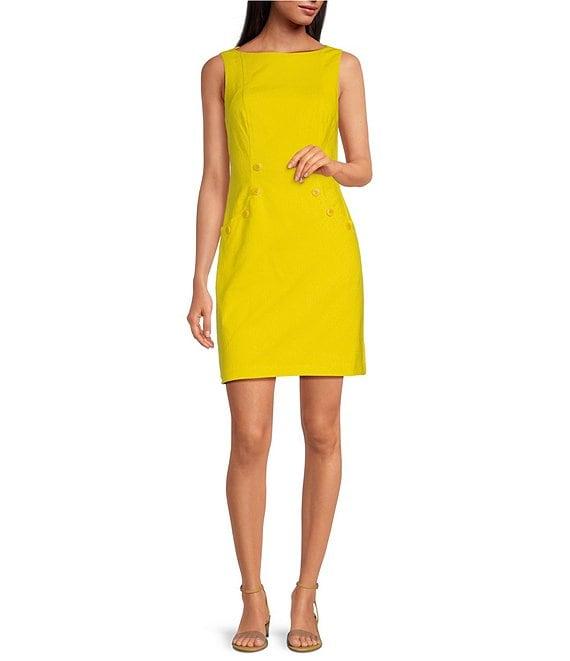 Trina Turk Geometric Jacquard Boat Neck Sleeveless Sheath Dress Product Image