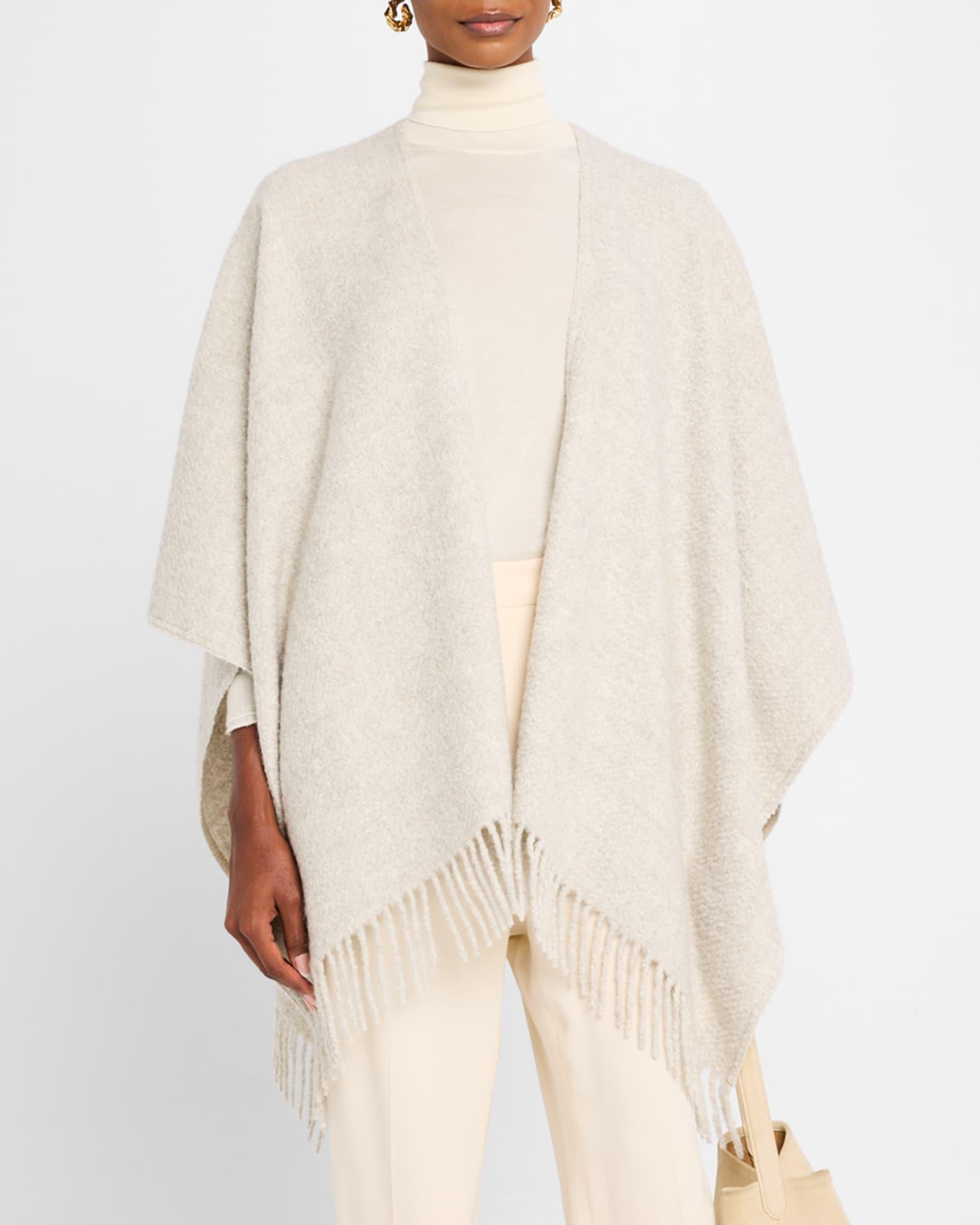 Fringed Alpaca Wool-Silk Boucle Poncho Product Image
