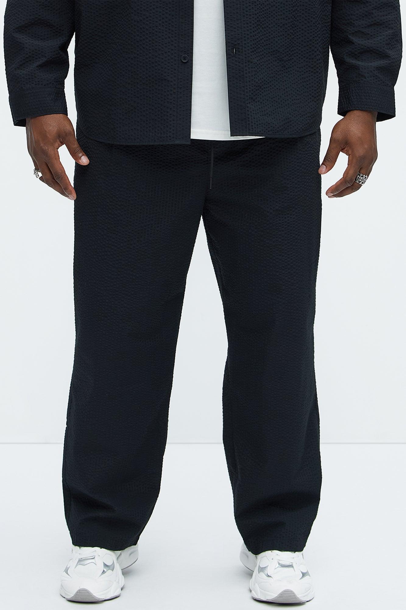 Seersucker Straight Pants - Black Product Image
