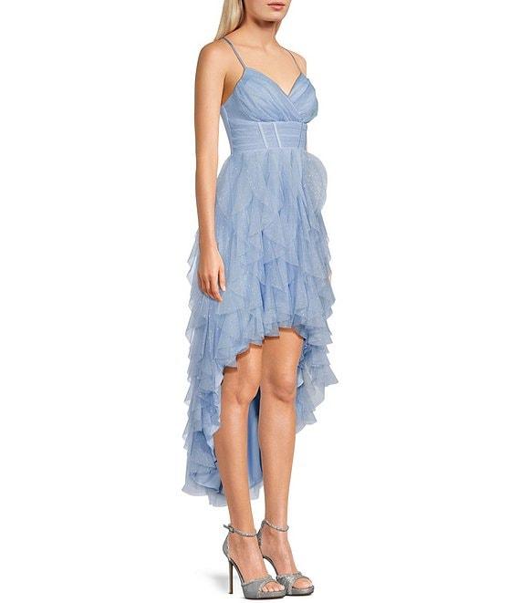 Pear Culture Glitter Mesh Corkscrew High-Low Dress Product Image