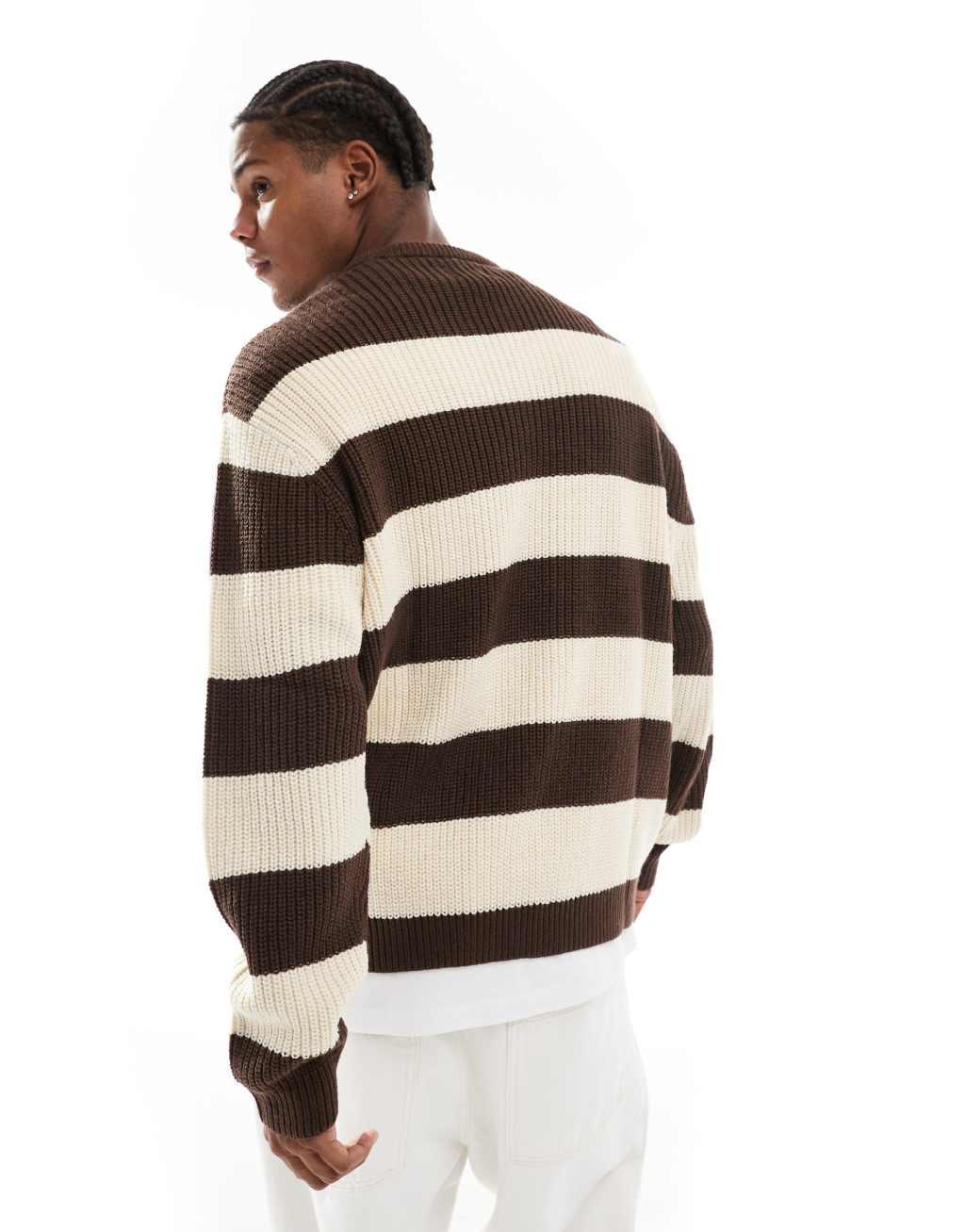 ASOS DESIGN oversized knit sweater brown stripe Product Image