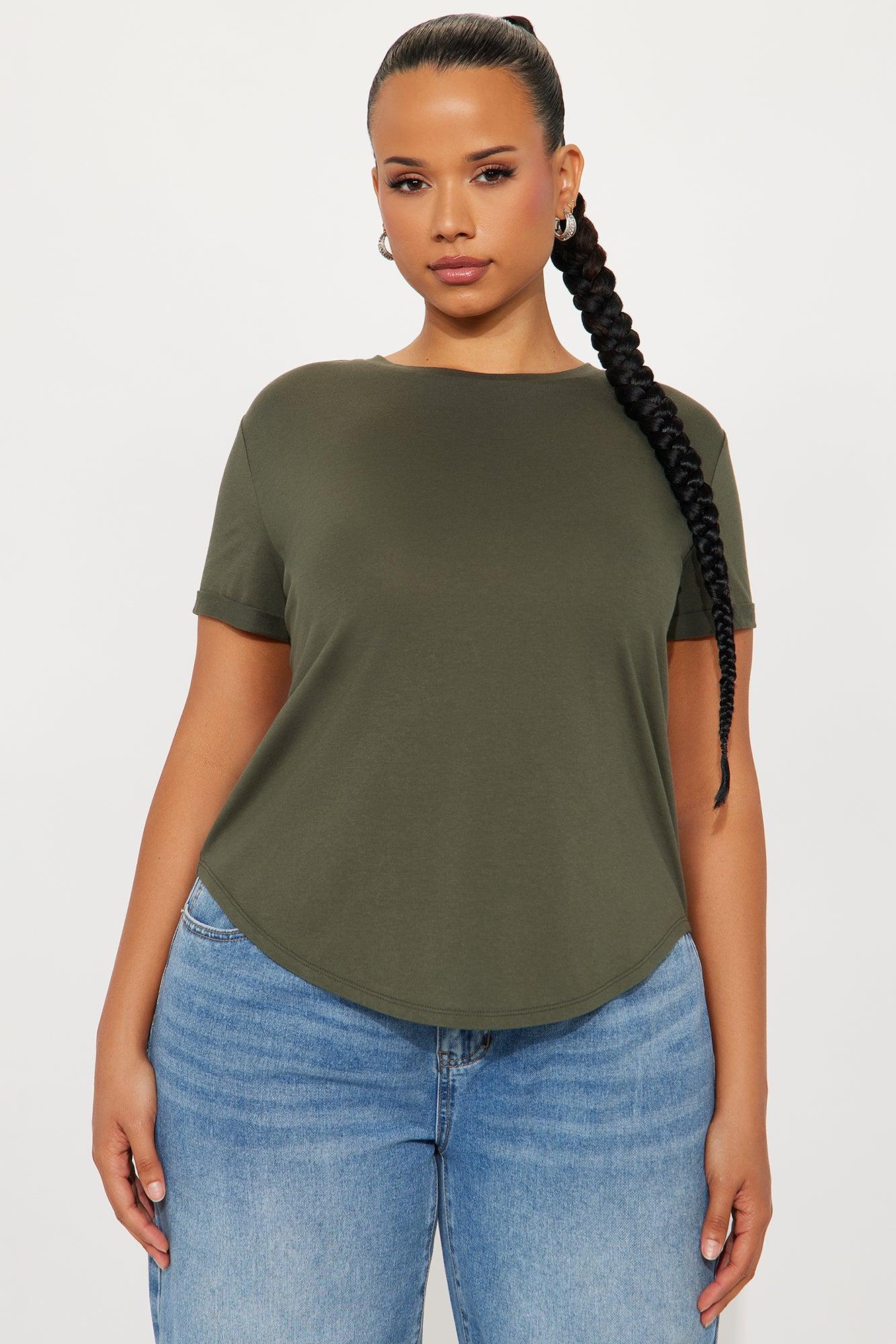 Annie Cuffed Short Sleeve Top - Olive Female Product Image