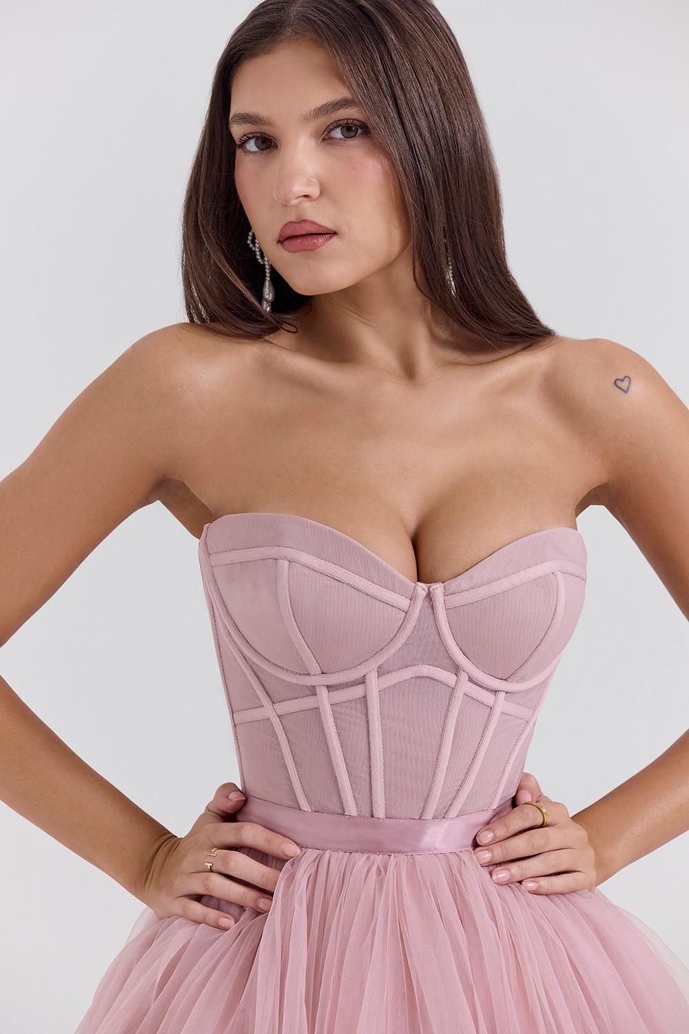 Darling  french rose tulle midi dress - sale Product Image