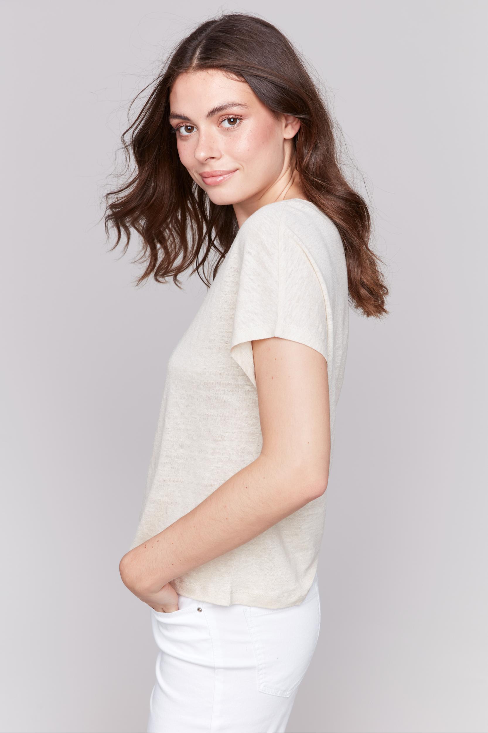 Split Neck Dolman Short Sleeve Top Product Image