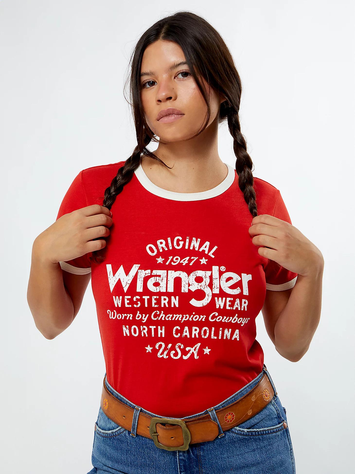 Wrangler® x PacSun Women's Ringer Tee in Molten Lava Product Image
