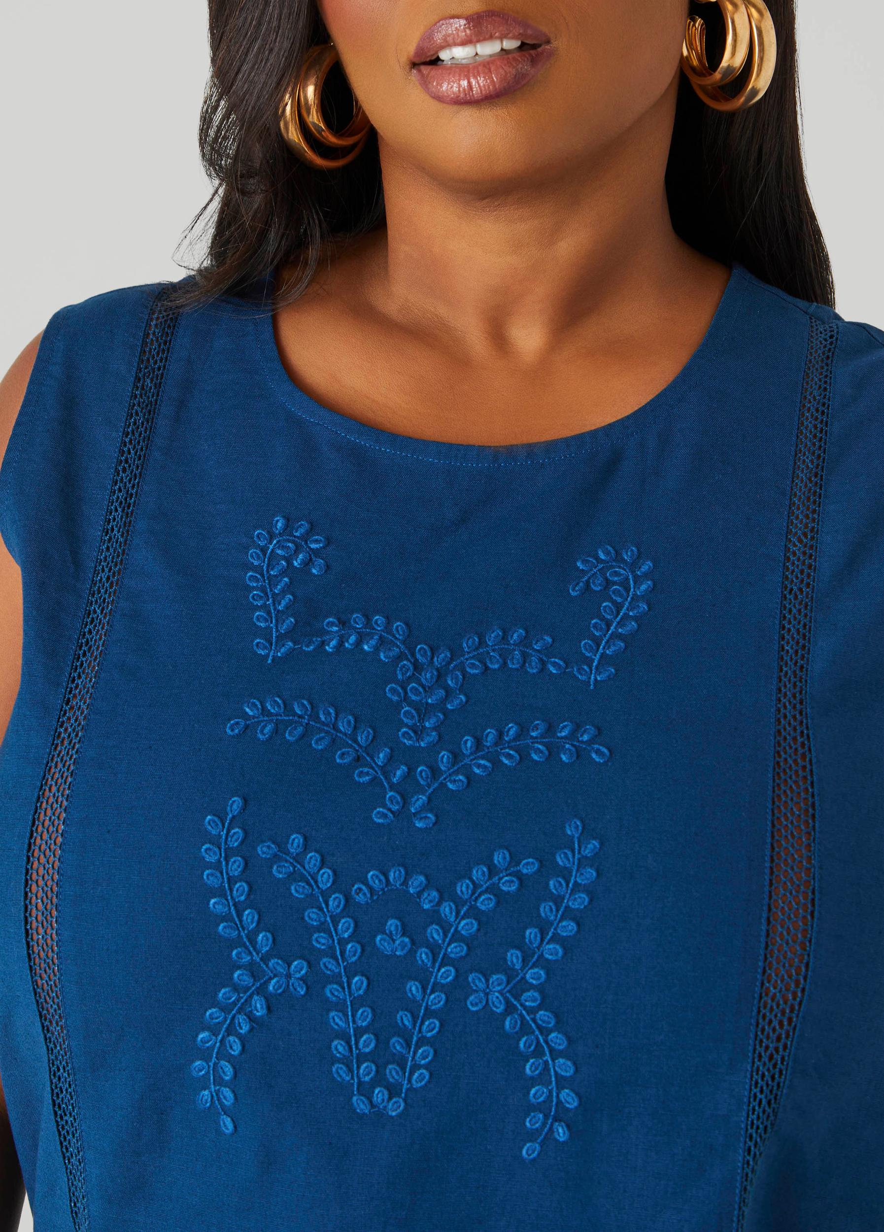 Plus Size Embroidered Cotton And Linen Top Ashley Stewart Product Image