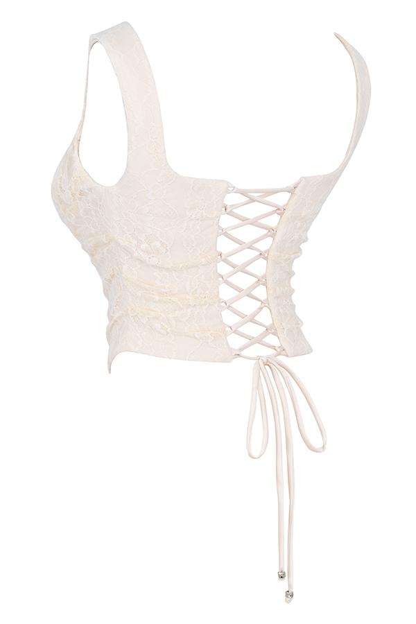Una  vintage cream lace corset Product Image
