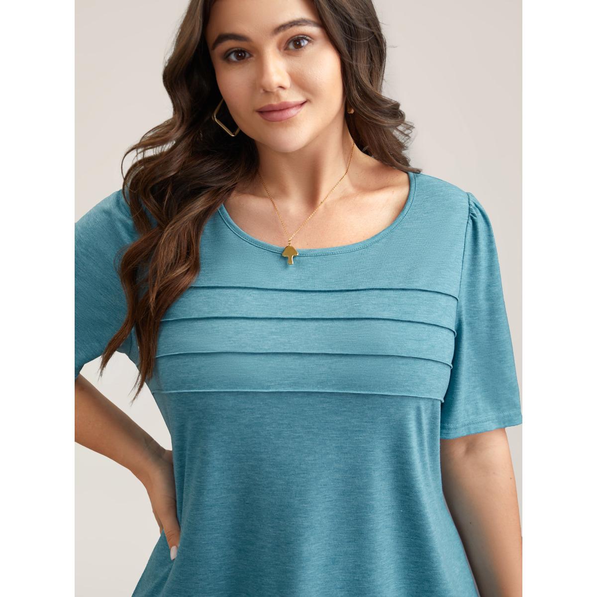 Plus Size Seamed Round Neck Fitted T-Shirt Emerald Women Leisure Tucked seam Round Neck Casual T-shirts BloomChic 10/M Product Image