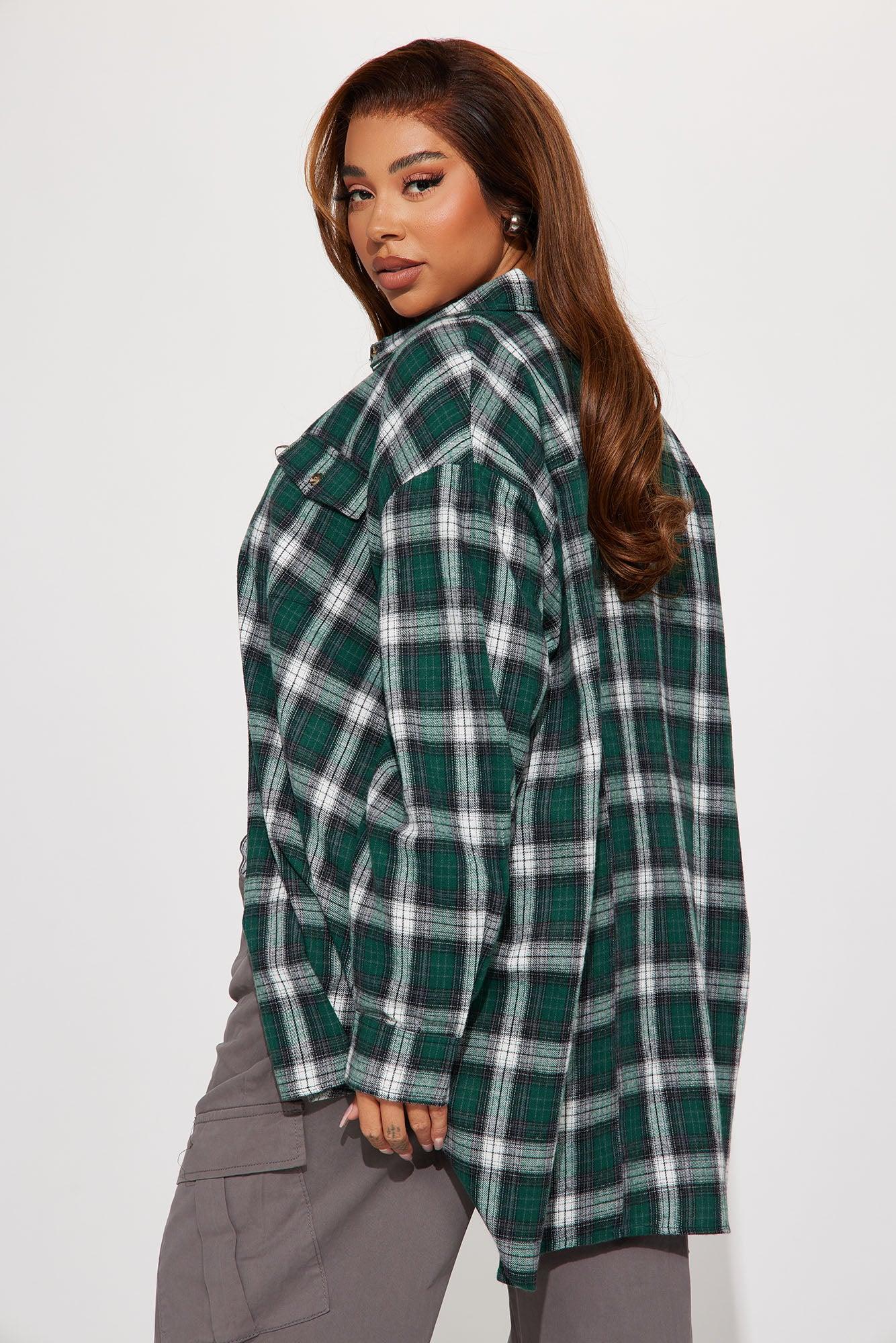 Pretty In Plaid Oversized Flannel Top - Green/combo Female Product Image
