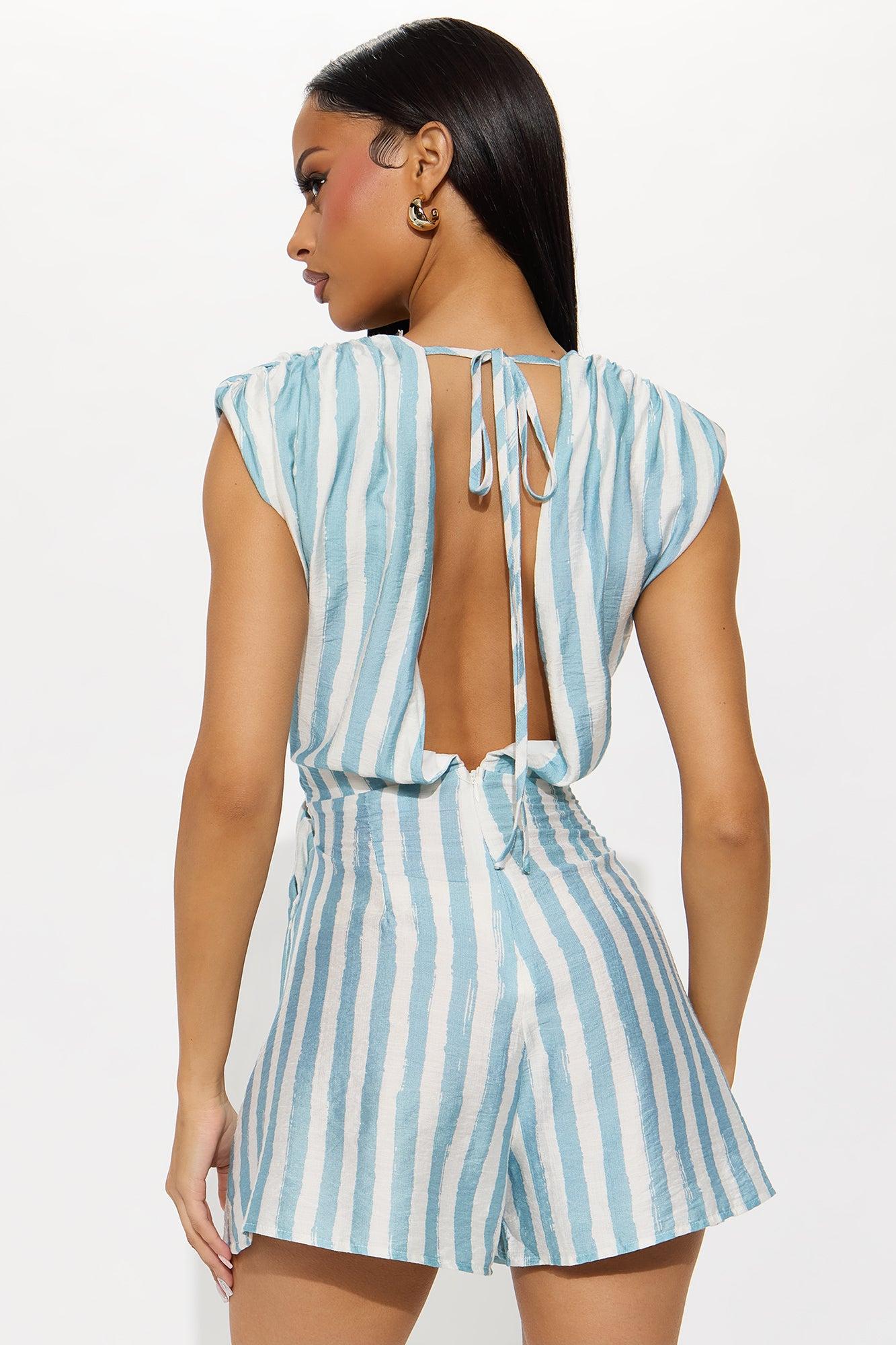 Trinity Striped Romper - Blue/combo Product Image