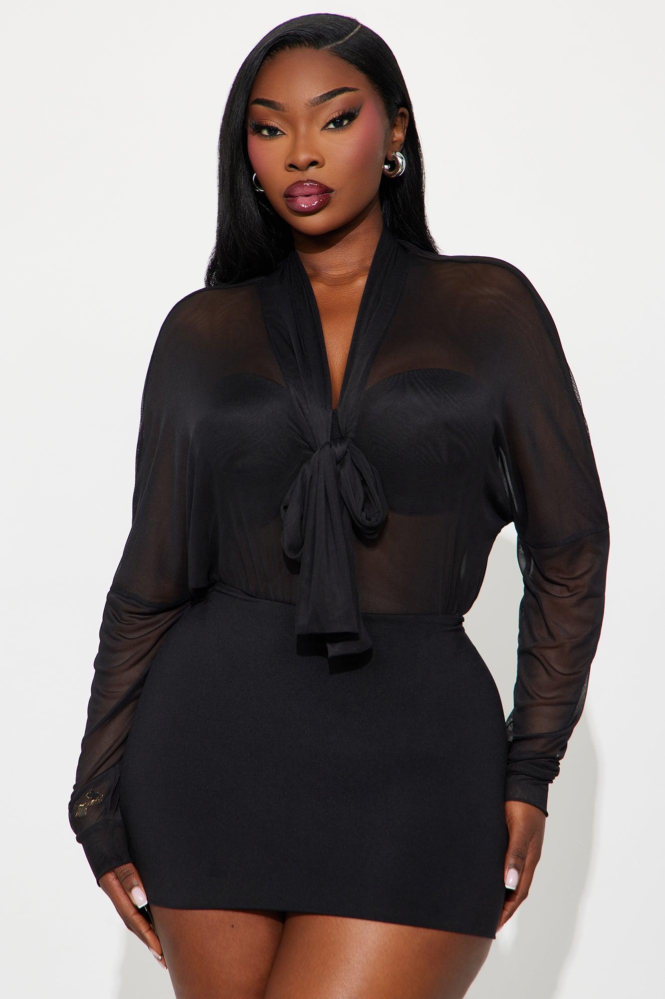 Tristyn Tie Mesh Bodysuit - Black Female Product Image