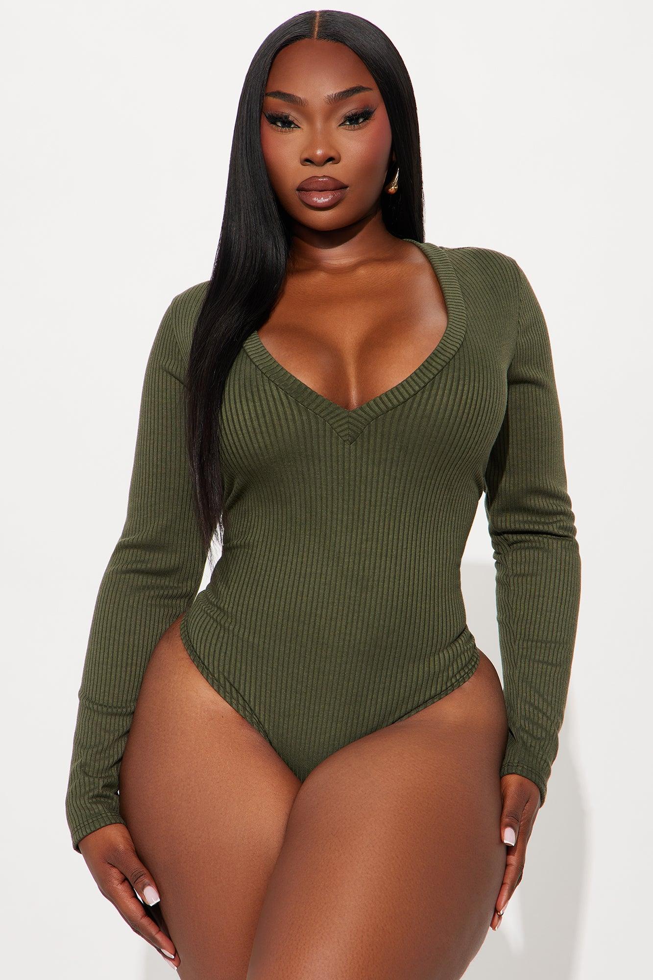 Alora Ribbed Long Sleeve Bodysuit - Olive Female Product Image