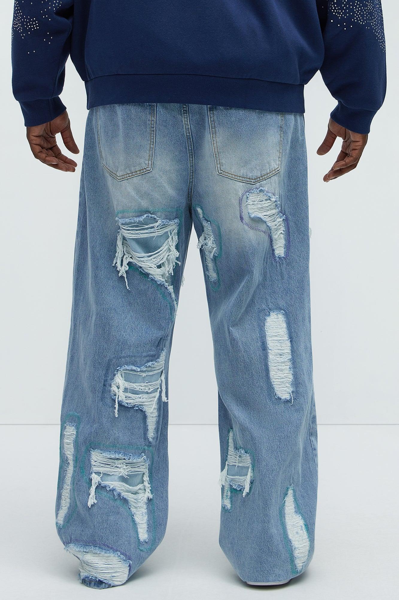 Worn All Over Distressed Baggy Jeans - Light Wash Product Image