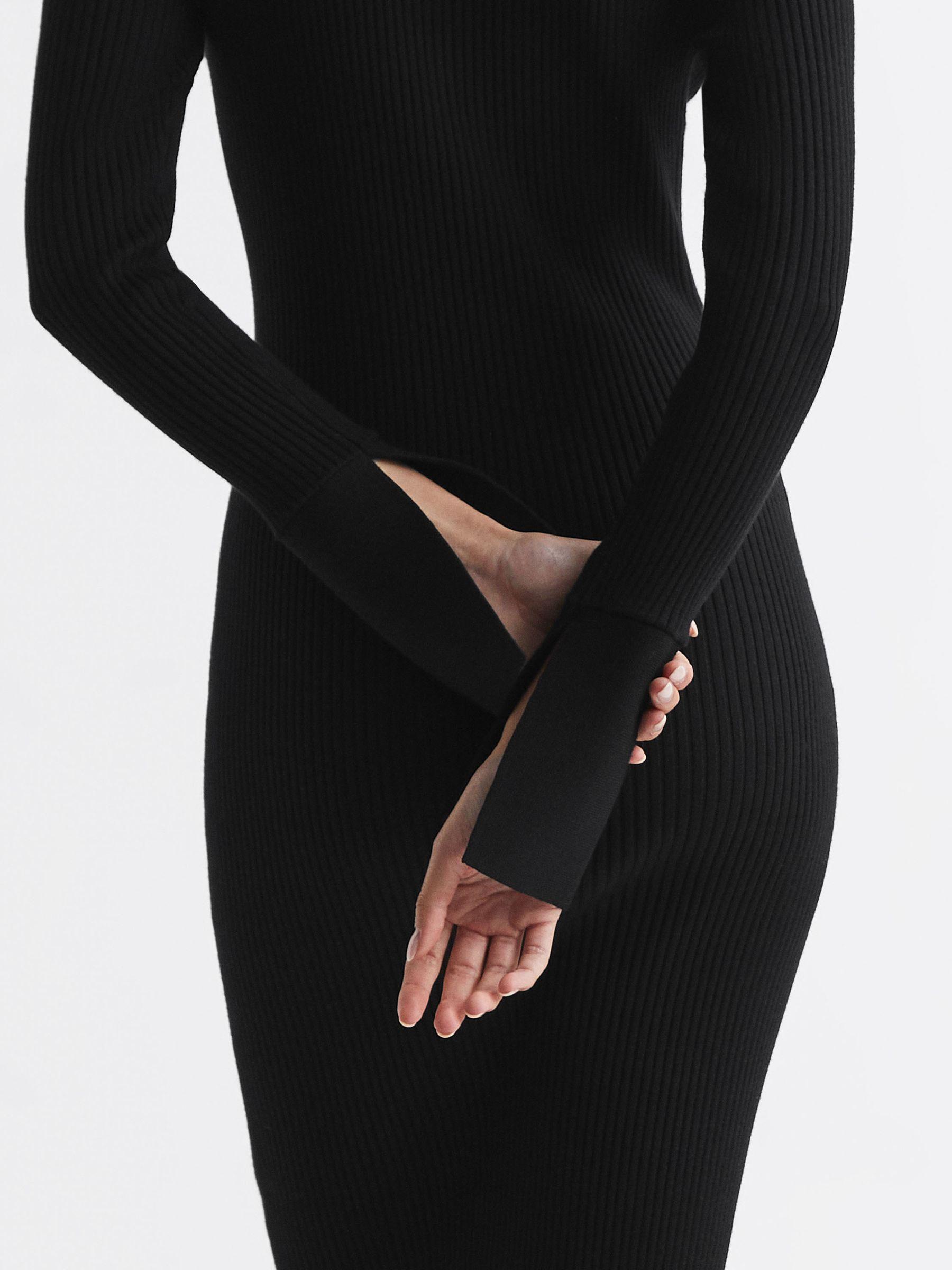 Ribbed Knit Midi Dress in Black Product Image