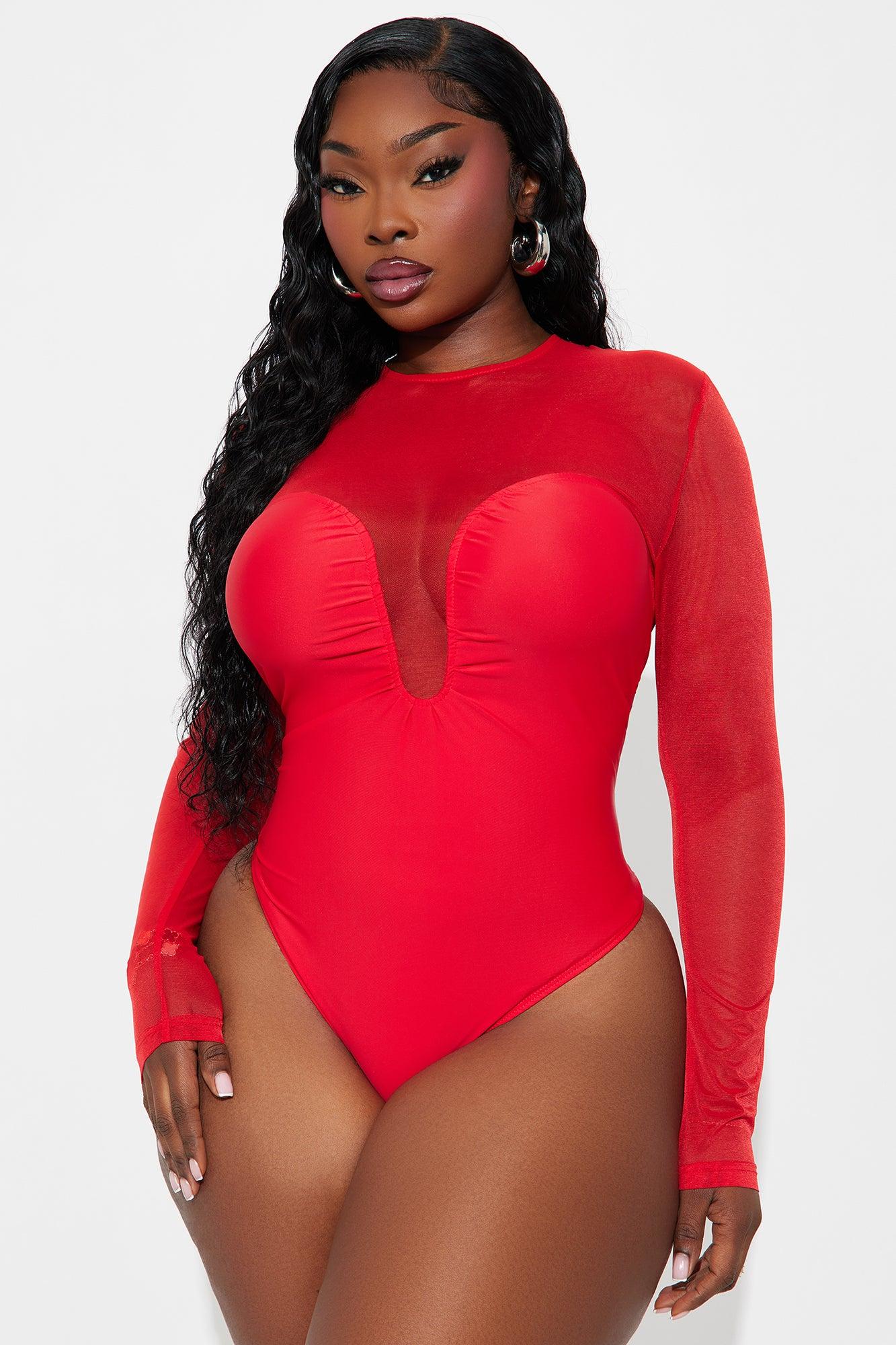 Shay Long Sleeve Ruched Bodysuit - Red Female Product Image