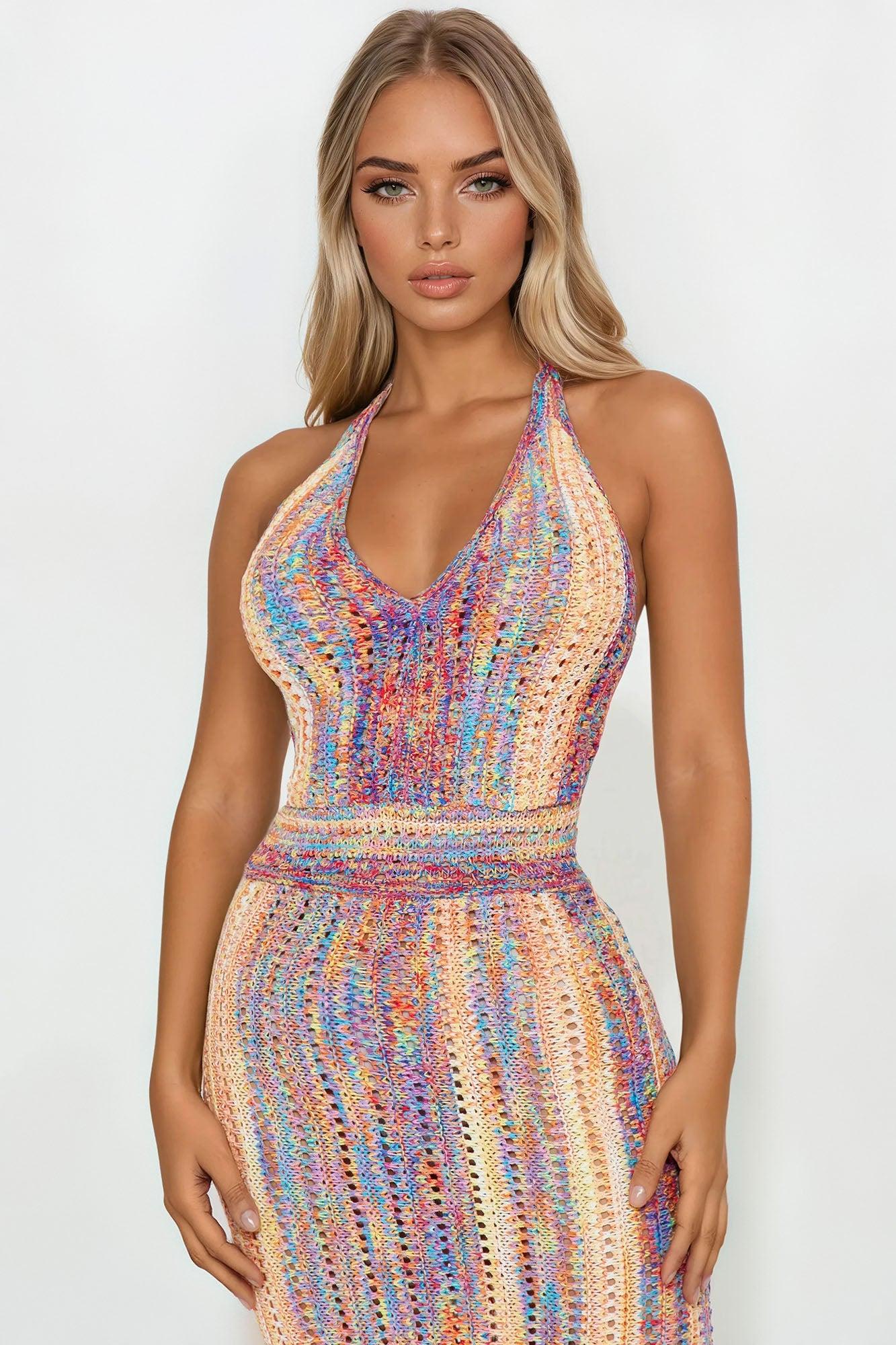 In Paradise Backless Crochet Maxi Dress - Orange/combo Product Image