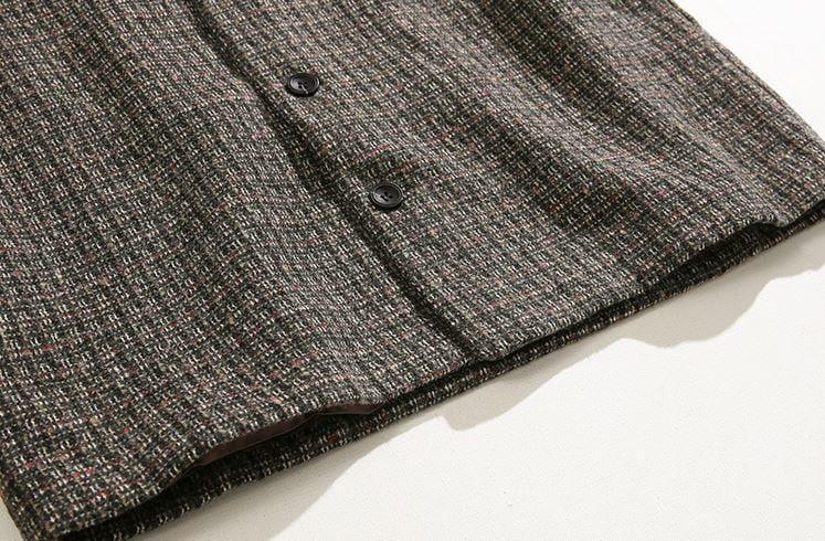 RT No. 5563 BROWN WOVEN PLAID COLLARLESS JK Product Image