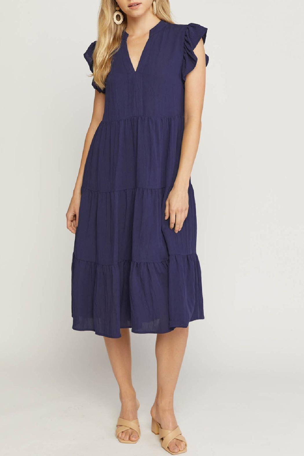 Knee Length Ruffle Sleeve Dress Product Image