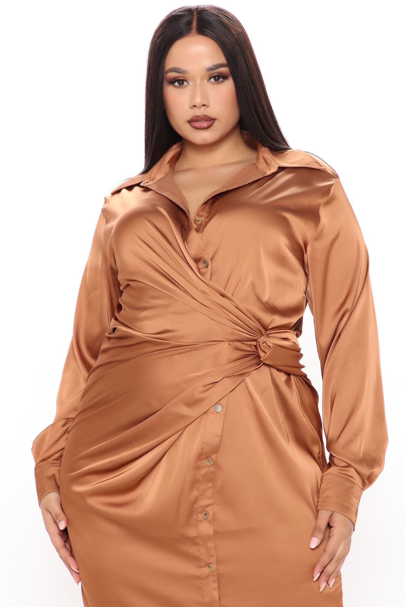 Gabriella Satin Maxi Shirt Dress - Copper Product Image