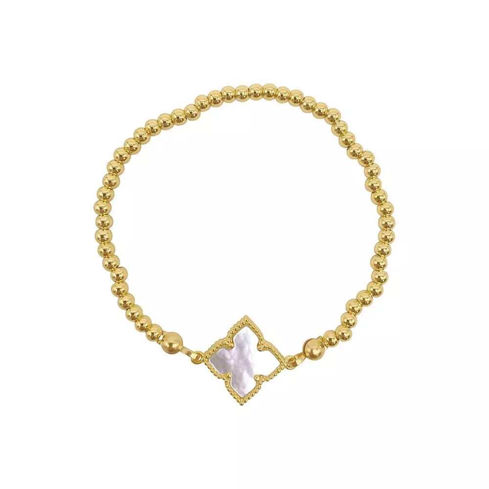Adornia Brass & Mother of Pearl Flower Ball Bracelet, Women's, White Product Image