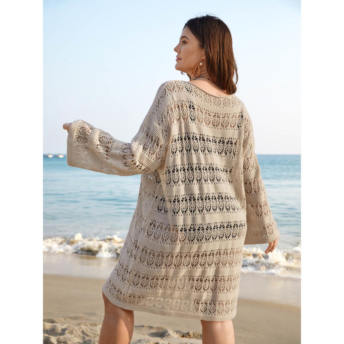 Plus Size Cut-Out Round Neck Midi Swim Cover-Up Women's Swimwear Apricot Resort Loose Cut-Out Curve Swim Cover Ups BloomChic 10/M Product Image