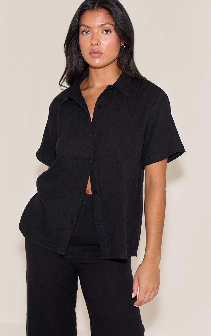 Black Cheesecloth Short Sleeve Long Pj Set Product Image