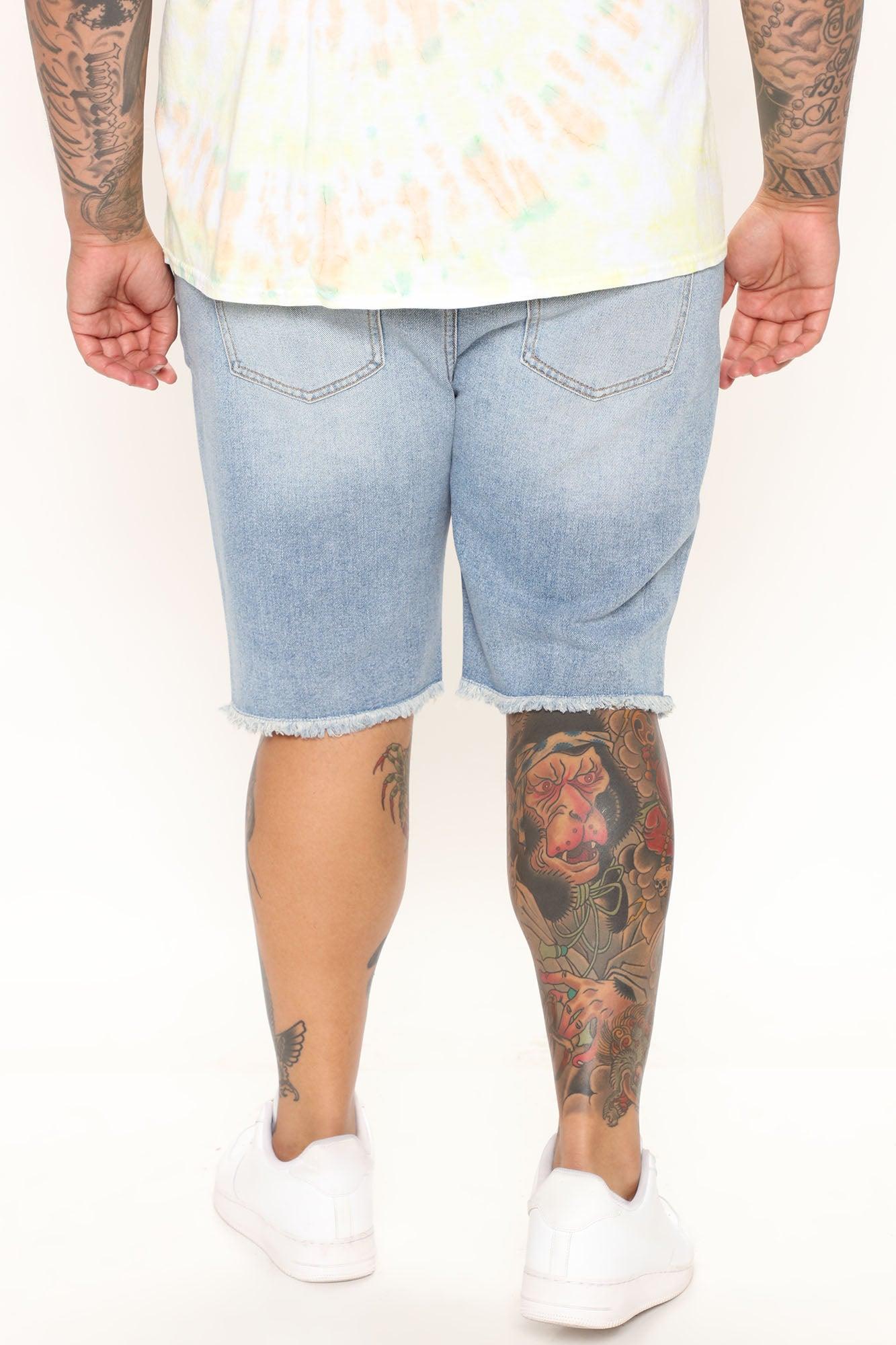 Back To It Distressed Raw Hem Slim Denim Shorts - Light Wash Product Image