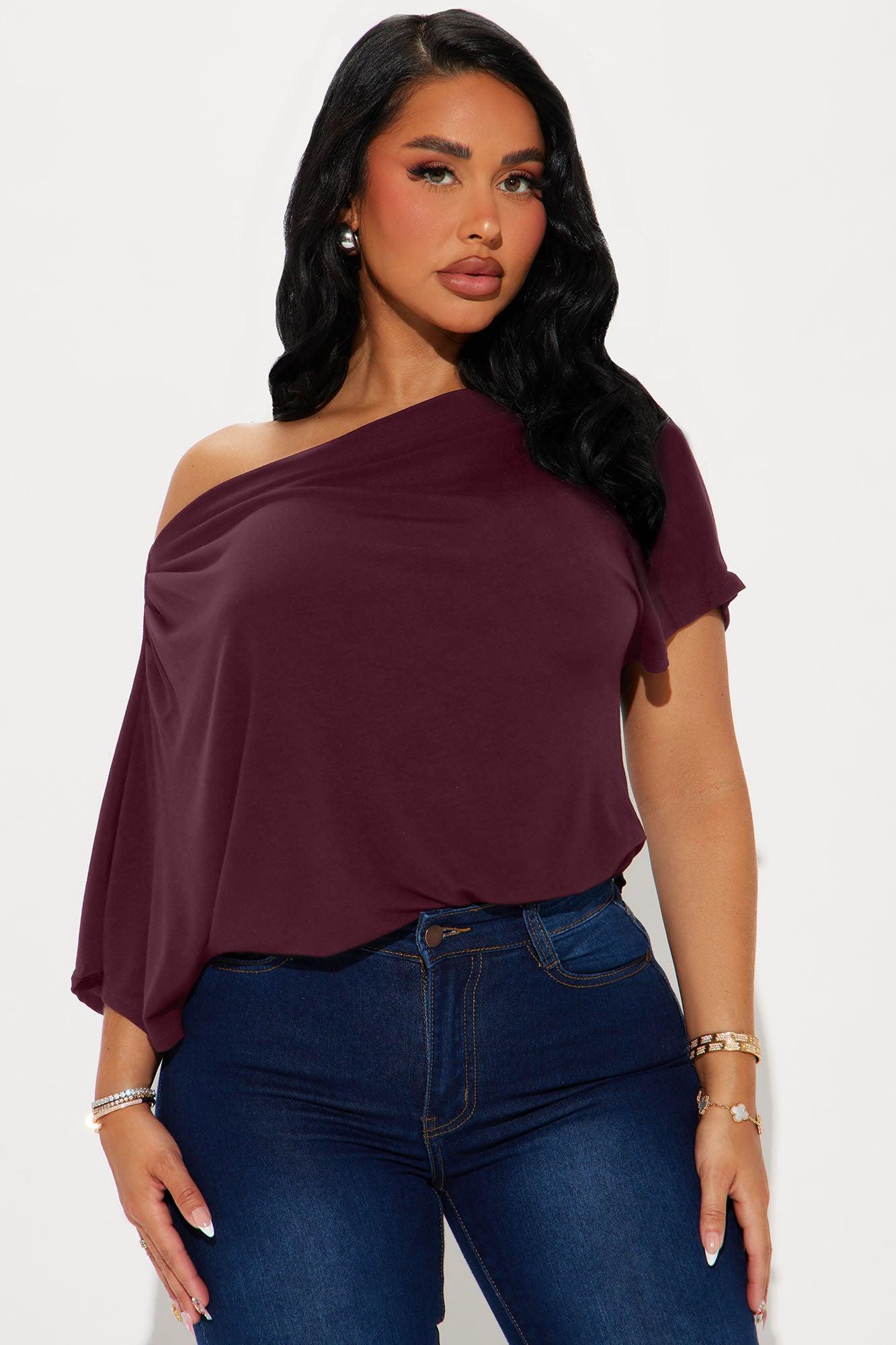 Flatter Me Off Shoulder Bodysuit - Burgundy Female Product Image