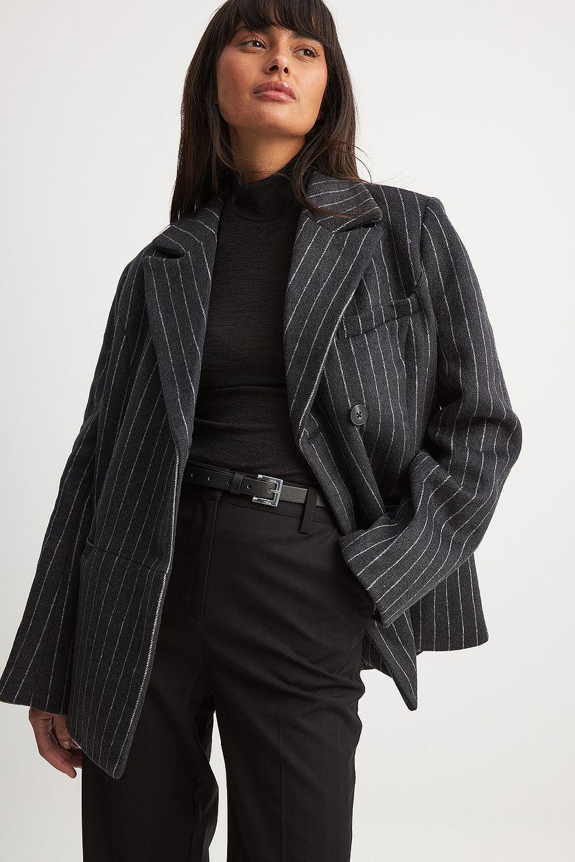 Wool Blend Oversized Blazer Jacket Stripe Product Image