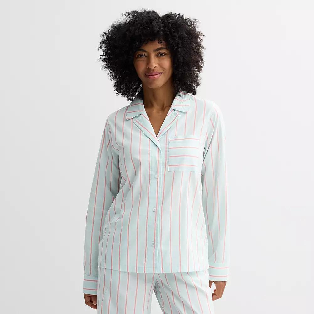 Women's Sonoma Goods For Life® Woven Pajama Top, Size: Large, Blue Stripe Product Image