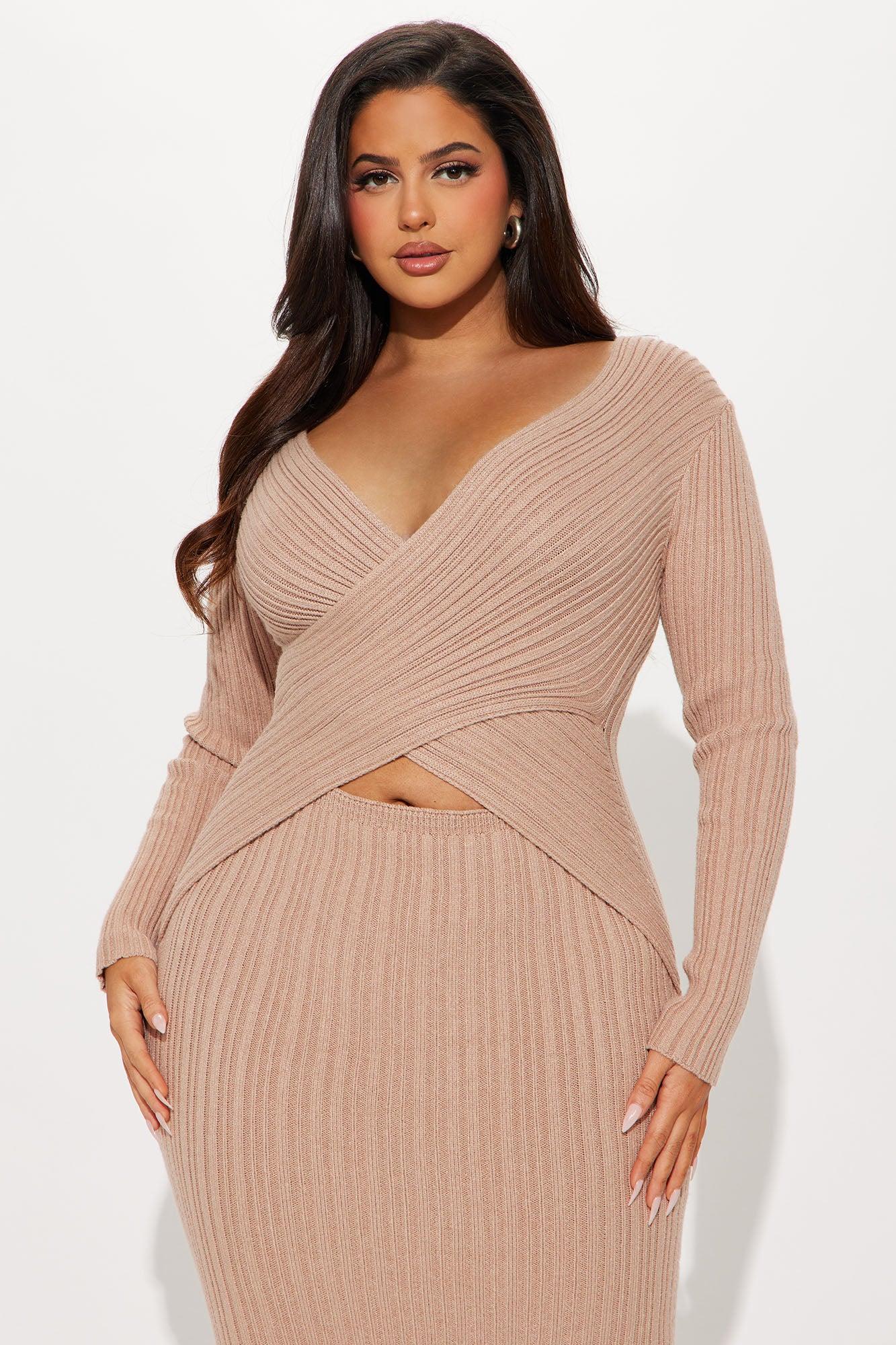 Crossed Paths Sweater Midi Dress - Taupe Product Image