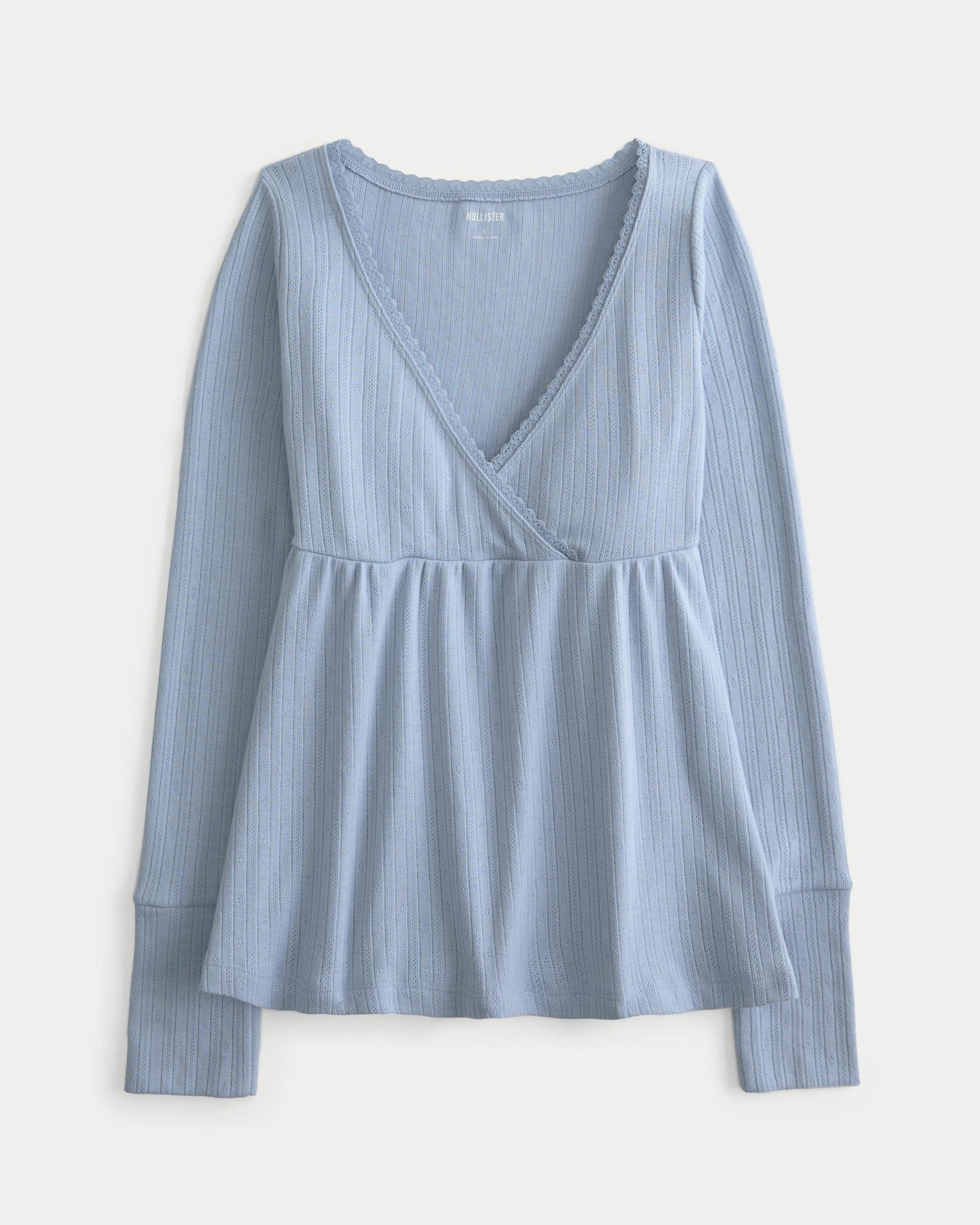 Easy Long-Sleeve Pointelle Babydoll Top Product Image