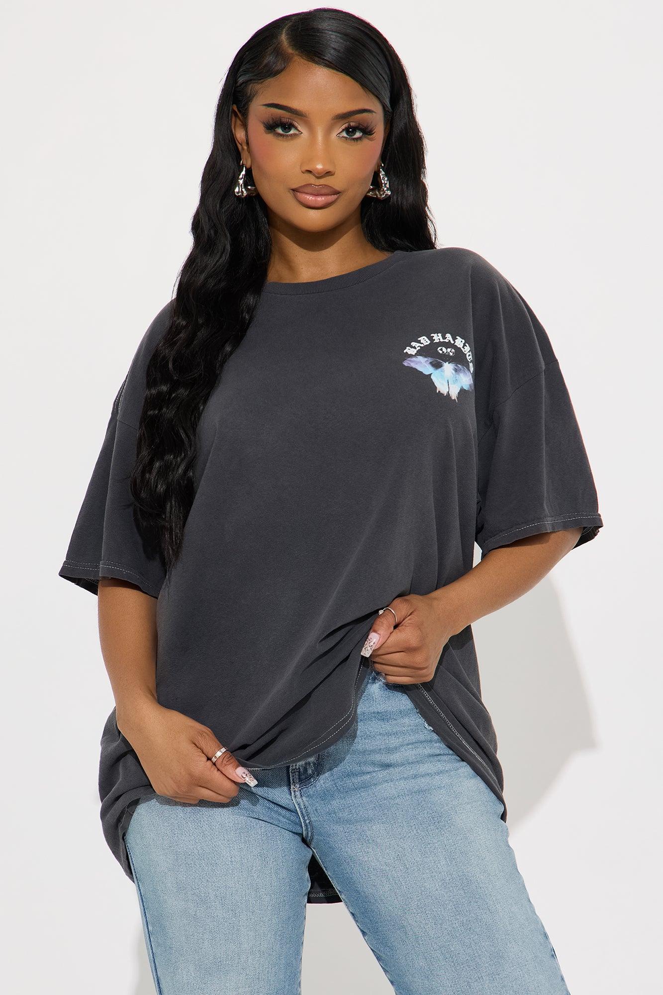 Bad Habits Washed Oversized Tee - Charcoal Female Product Image