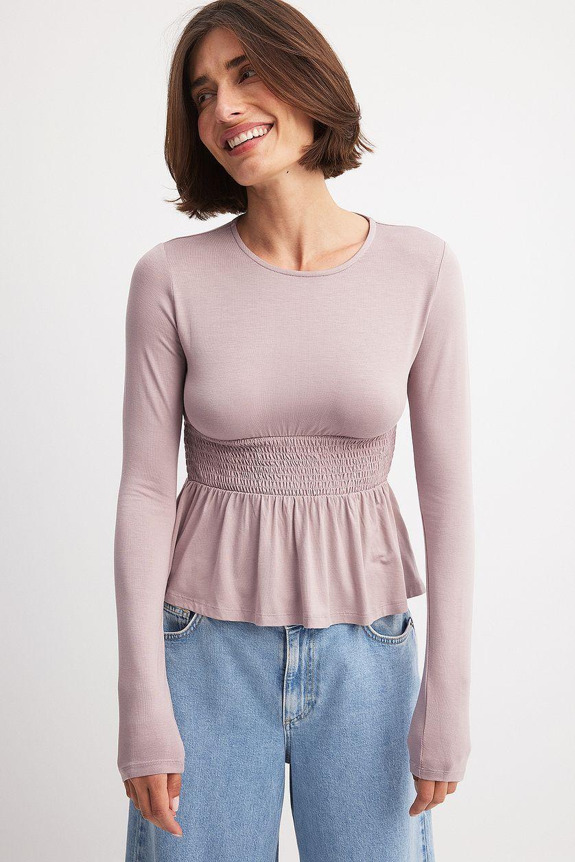 Long Sleeve Smock Top Pink Product Image