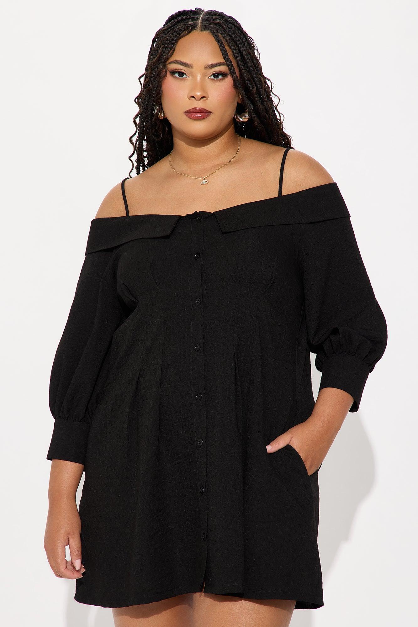 Lisa Off Shoulder Mini Dress - Black Product Image
