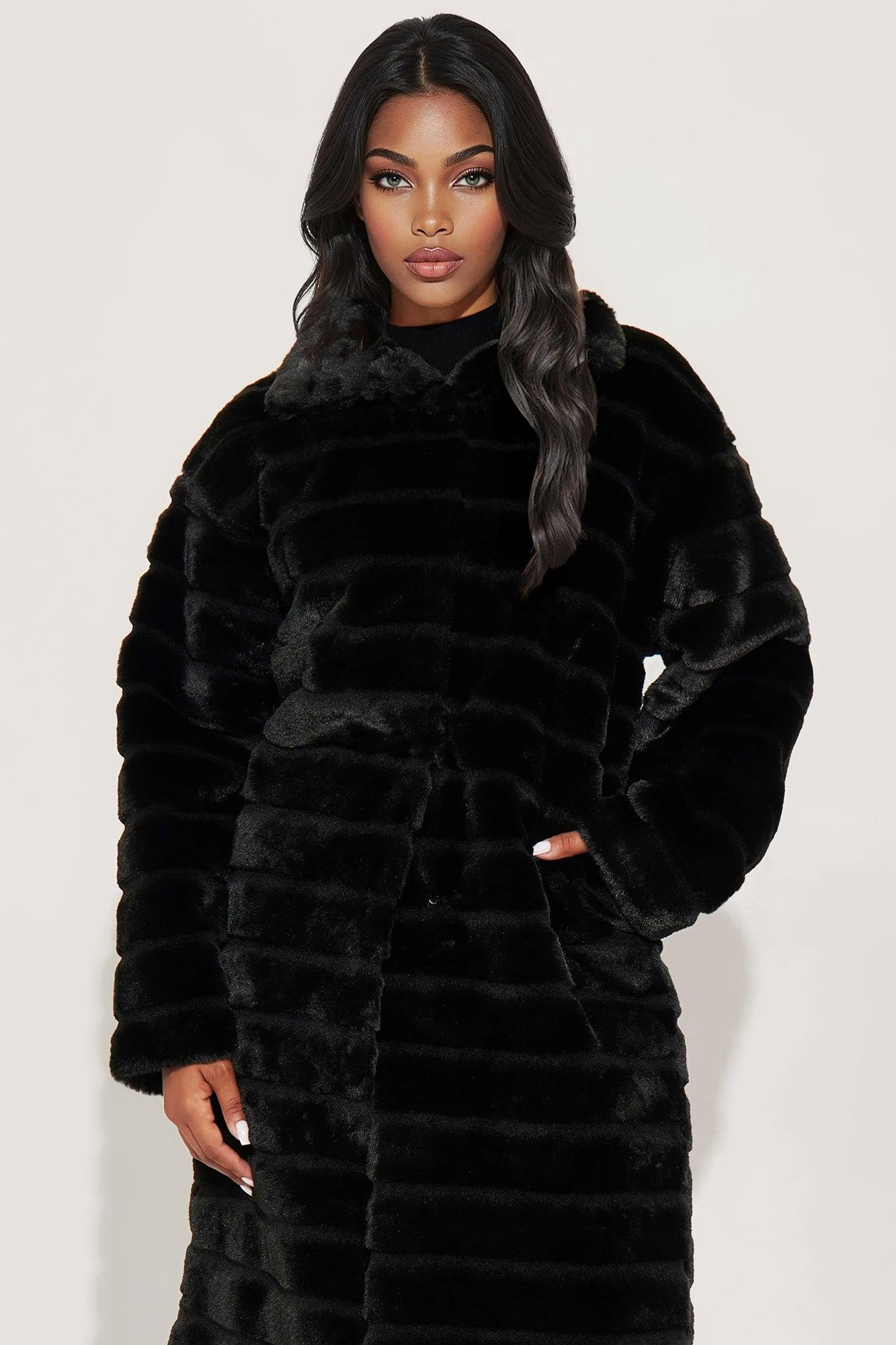 Paloma Faux Fur Trench Coat - Black Female Product Image