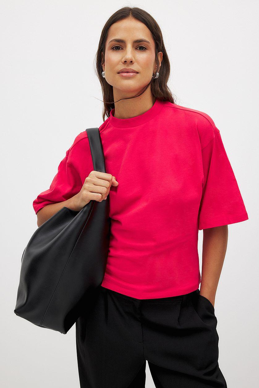 Funnel Neck Shaped Cotton T-shirt Product Image