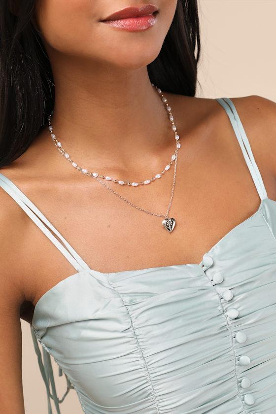 Ryah Gold Pearl Locket Layered Necklace Product Image